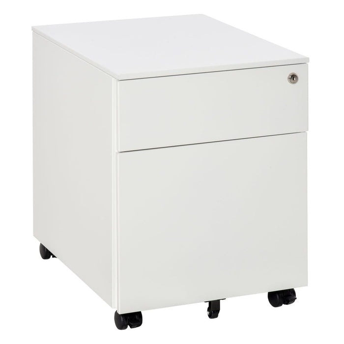 Vinsetto 2-Drawer Vertical File Cabinet, Lockable Steel Filing Cabinet with Pencil Tray and Hanging Bar for A4, Letter, Legal-sized Files, Fully Assembled Except Casters, White