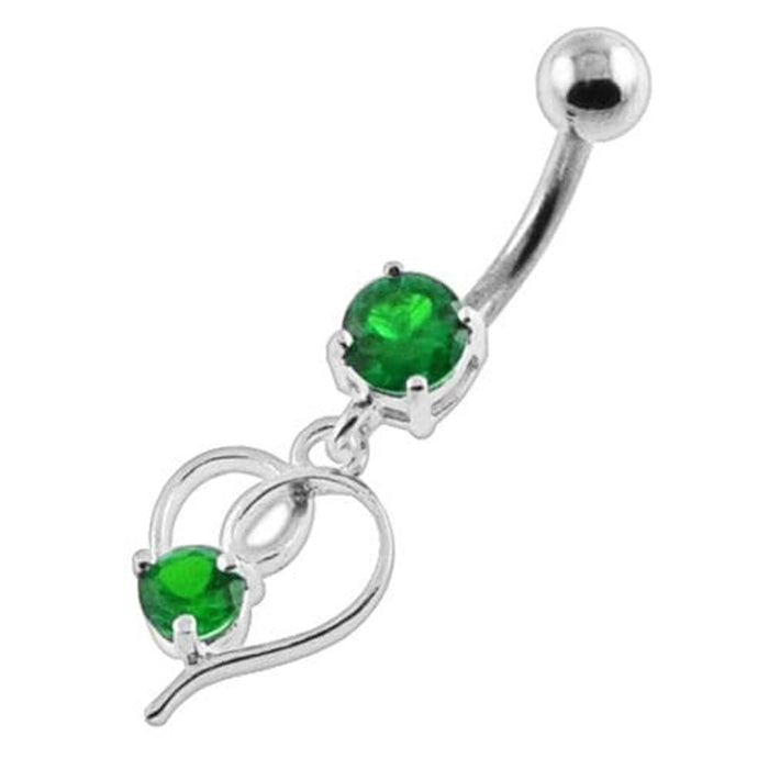 Round Gem in a Heart Navel Belly Button Piercing