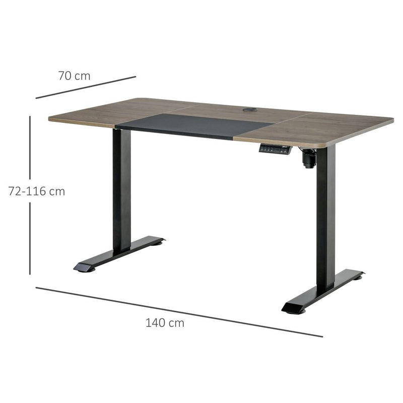 Vinsetto Electric Standing Desk, 140 x 70cm Height Adjustable Sit Stand Desk with 4 Memory Smart Panel, Stand Up Desk for Home Office, Black and Teak