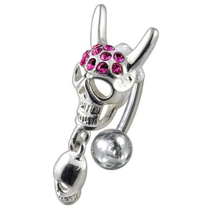 Jeweled Skull Dangling Reverse Belly Ring