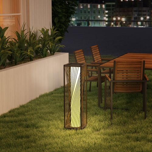 Outsunny Rattan Solar Floor Lamp, Auto On/Off LED Garden Lights, Grey