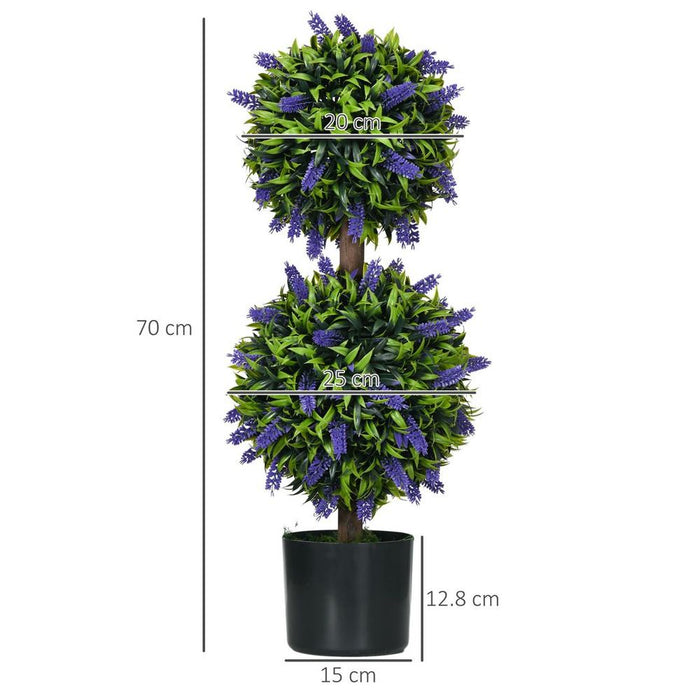 HOMCOM Set of 2 Potted Artificial Plants Ball Tree with Lavender Flowers, 70cm