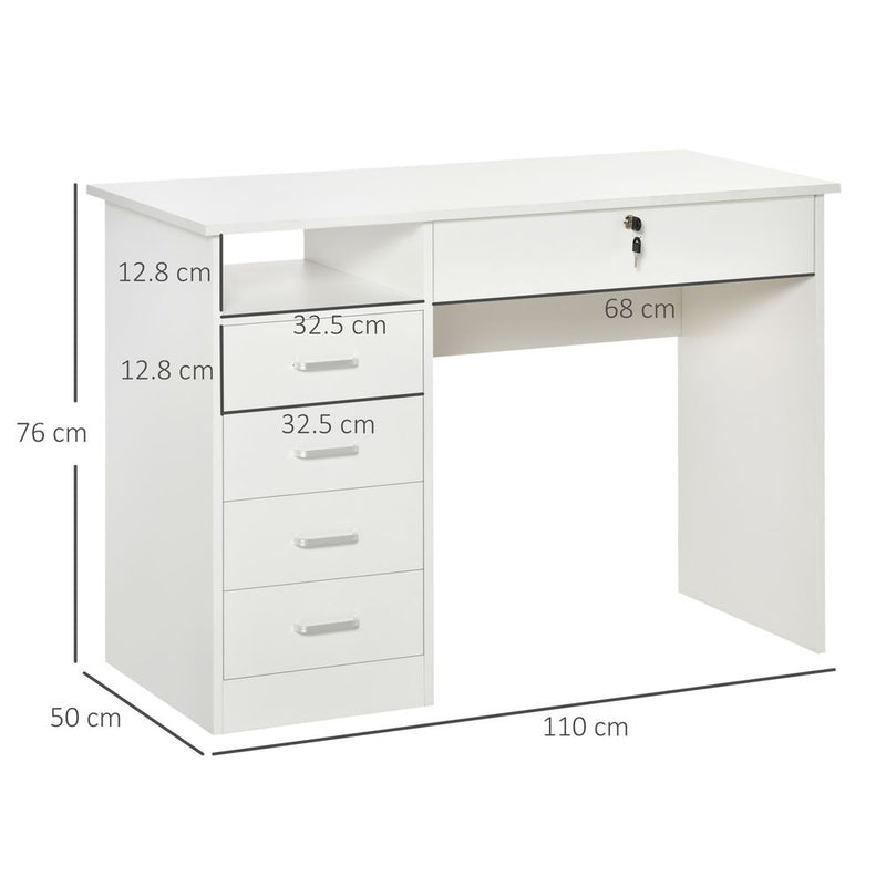 HOMCOM Computer Desk, Home Office Desk with Lockable Drawer, Storage Shelf for Study Bedroom, 110 x 50 x 76 cm, White