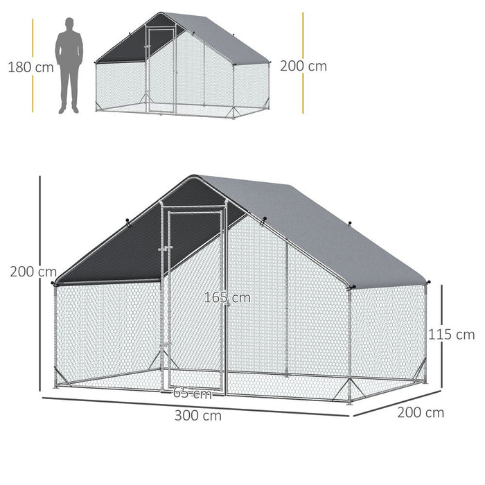 PawHut Chicken Run Galvanised Walk-in Chicken Coop Hen Poultry House Cage Rabbit Hutch Pet Playpen Garden W/Water-Resist Cover, 3 x 2 x 2m