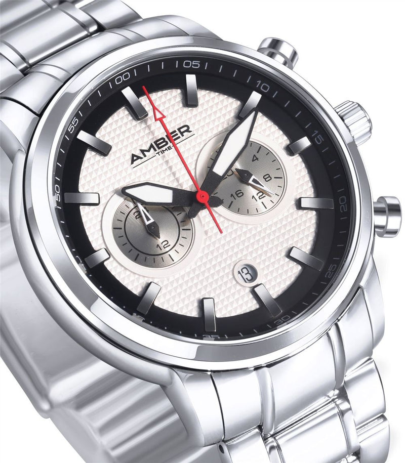 Amber Time Men's Quartz Chronograph Watch Stainless Steel 50m - ATL160810-02WH