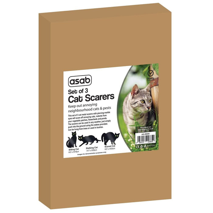 ASAB 3PK Metal Cat Scarers | Keep Cats & Pests Away | Weatherproof | Safe Deterrent | 3 Different Poses