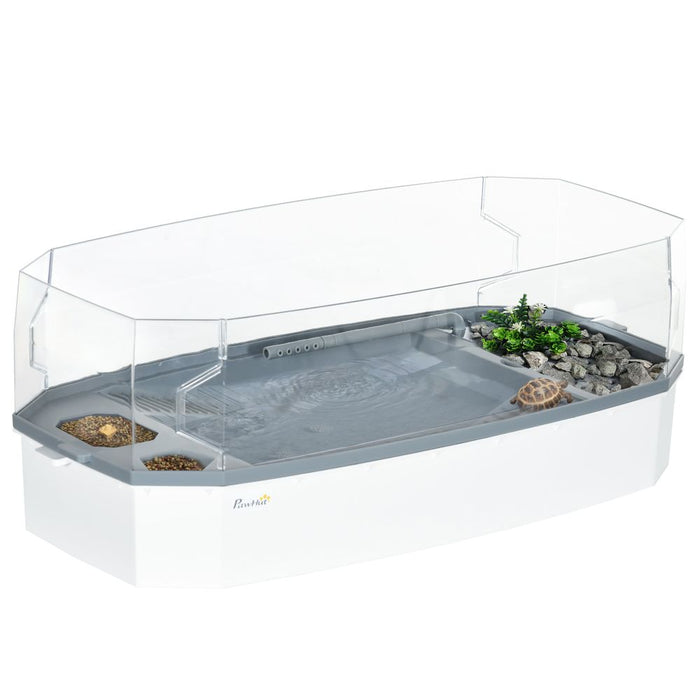 PawHut Turtle Tank - Triple Filtration, Natural Habitat, Spacious Cage - White