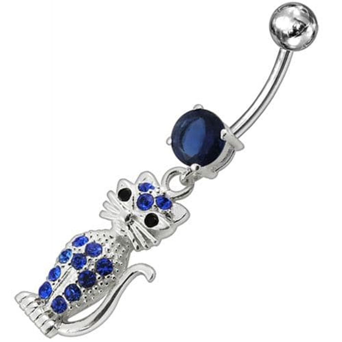 Fancy Jeweled Cat Dangling Navel Belly Ring