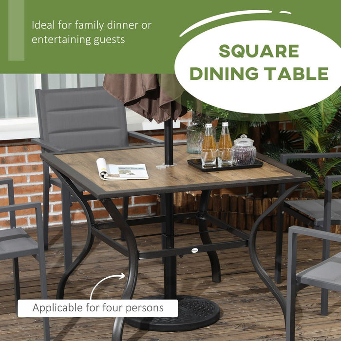 Outsunny Garden Table - Strong Steel Frame, PC Board Tabletop, Parasol Hole - Seats 4