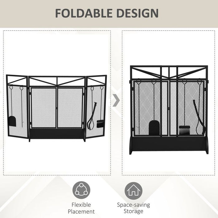 HOMCOM 3 Panel Folding Fire Guard with Tool Doors Fire Screen Spark Guard