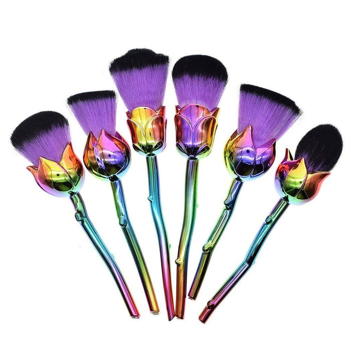 Premium Rose Makeup Brushes - Beauty and the Beast-inspired handles, durable & vibrant for flawless application