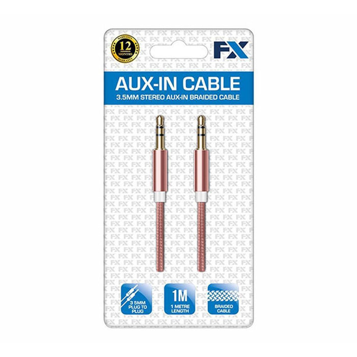 FX Powabud Aux-In-Cable 3.5mm Braided, Rose Gold - High-Quality Audio for Mobile Devices