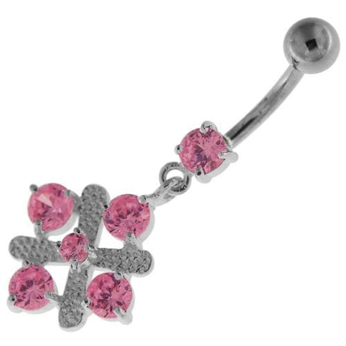 Fancy Jeweled Sterling Silver Navel Belly Button Bar