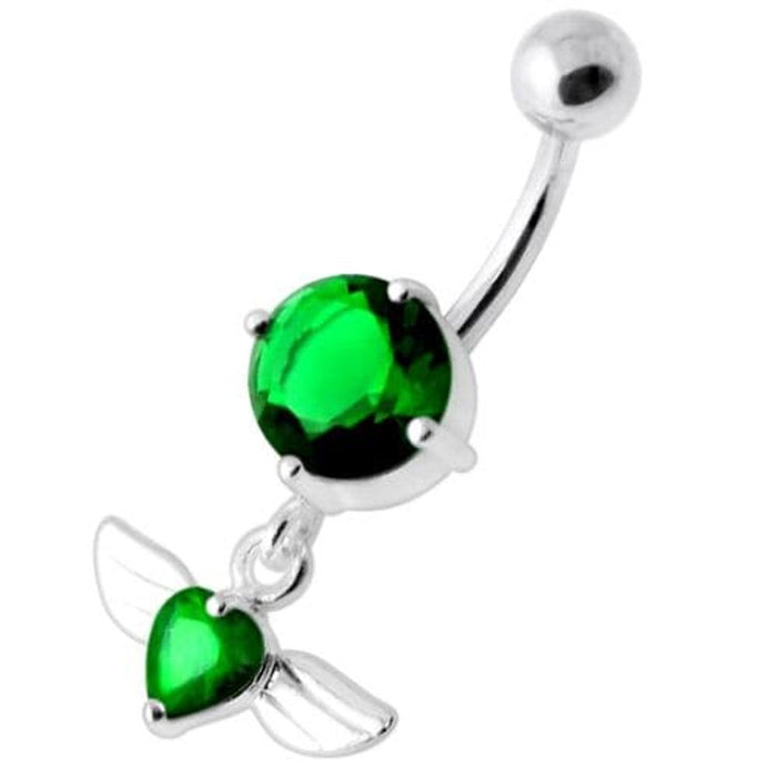 Jeweled Flying Heart Silver Belly Bar