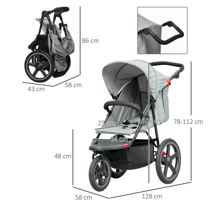 Lightwieght Pushchair w/ Reclining Backrest From Birth to 3 Years - Grey