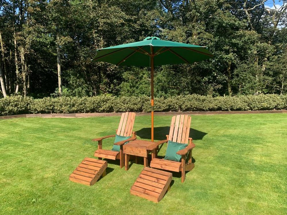 Aidandack Style Set - High Quality, Hand Finished Patio Furniture Made in Britain! Includes 2 Chairs, Footstalls, and a Drinks Table. Rustproof and Rot Free. White Glove Delivery. 10 Year Guarantee.