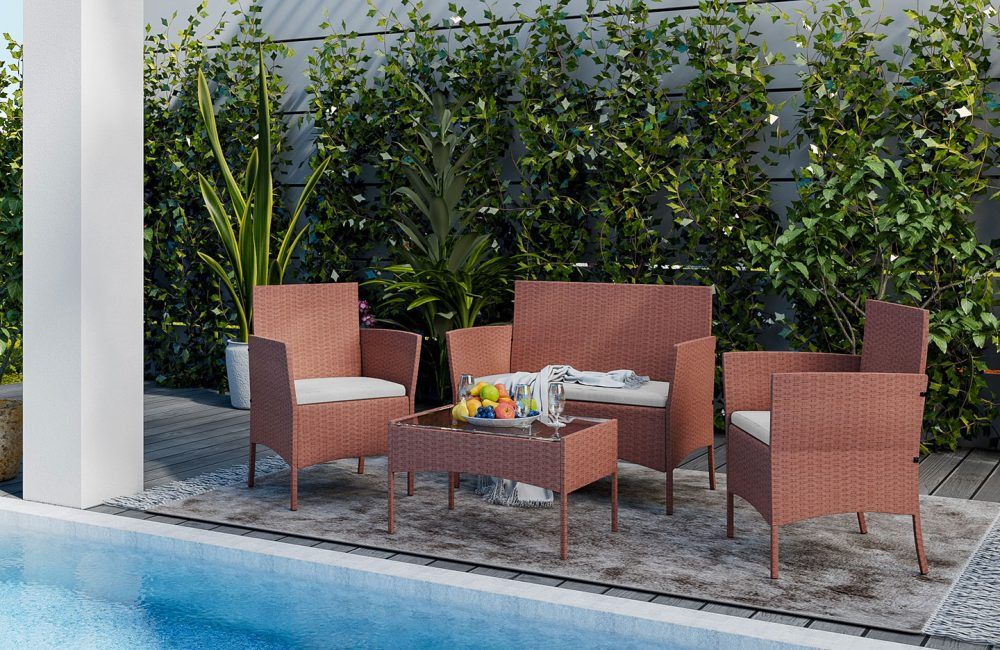 Premium 4-Piece Rattan Garden Furniture Set: Armchairs, Sofa, Table. All-Weather, UV Resistant. High Quality. Assembly Required.