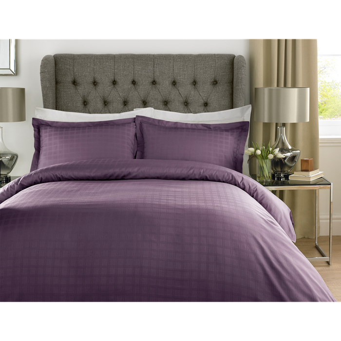 400TC - 100% Cotton Satin Stripe Check Duvet Set Purple