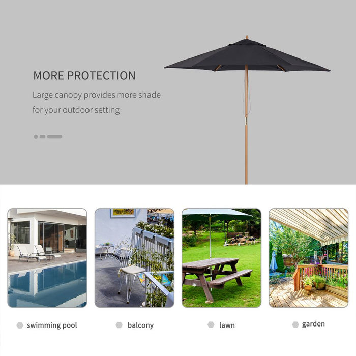 2.5m Wood Garden Parasol - Sun Shade Patio Umbrella