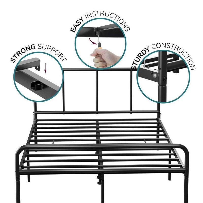 Premium Quality Double Metal Bed Frame - Strong, Stylish, and Space-Saving - Black Finish - Easy Assembly
