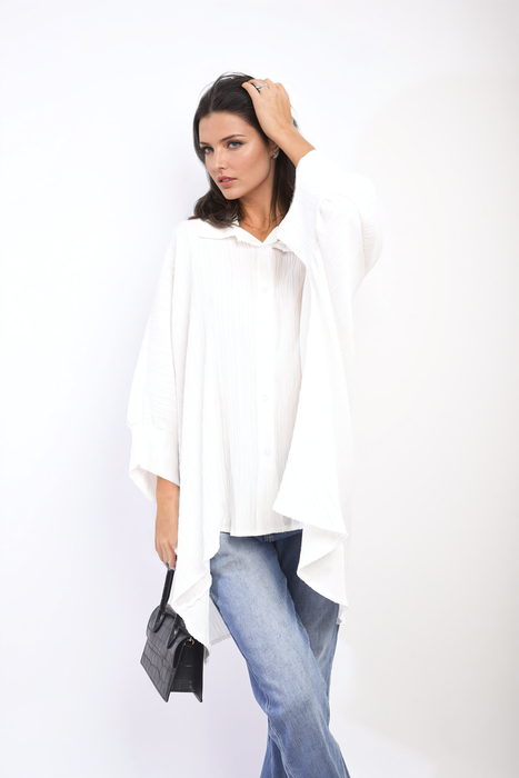 Angela Oversized Button Front Top - Stylish & Versatile Long Sleeve Shirt