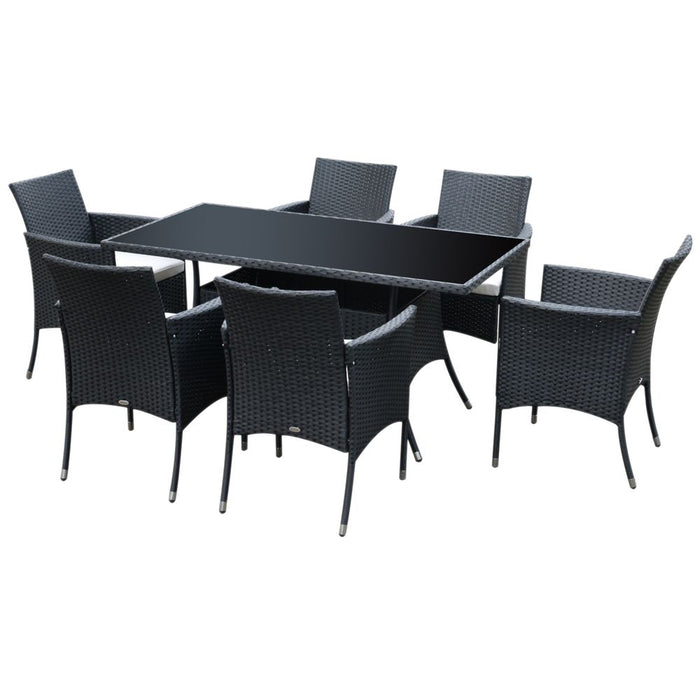 Deluxe 7pc Rattan Garden Dining Set - High Quality PE Rattan, Steel Frame, Cube Chairs