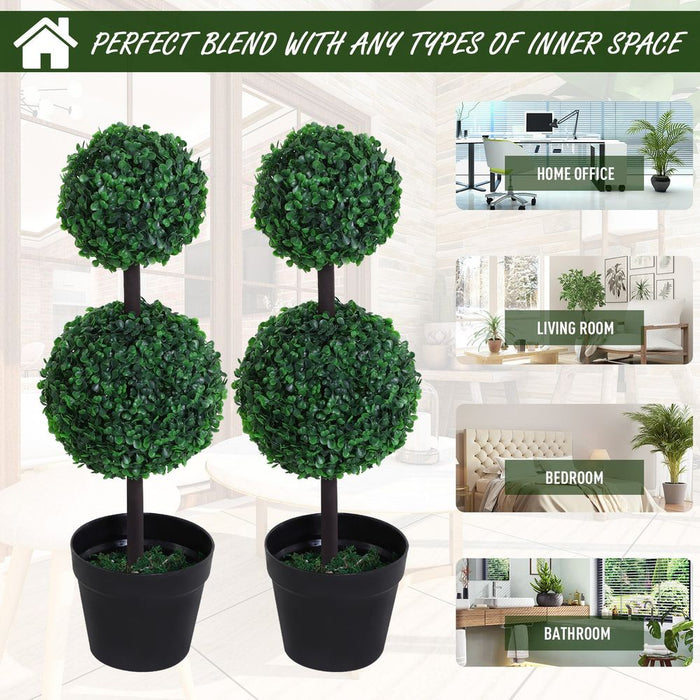 Set of 2 Artificial Boxwood Ball Topiary Plant Tree's - Green