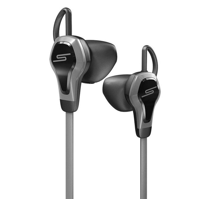 Premium SMS Bio Sport Earbud w/ Heart Monitor - Black/Grey. Studio-mastered sound, strap-free heart rate tracking, sweat-proof. Compatible with fitness apps.