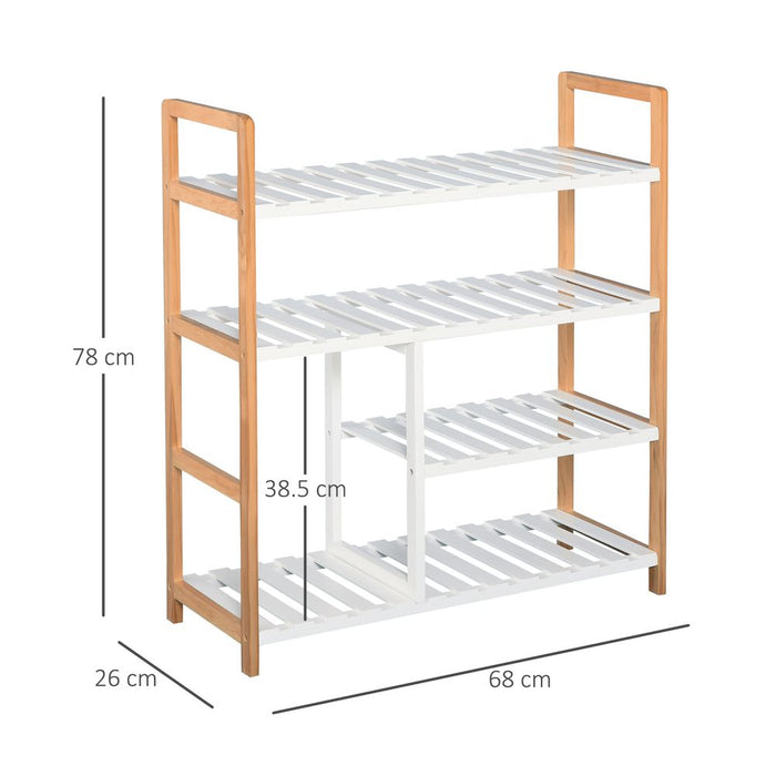 4-Tier Shoe Rack Simple Home Storage Wood Frame Boot Compartment