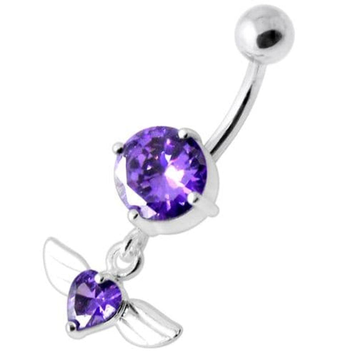 Jeweled Flying Heart Silver Belly Bar