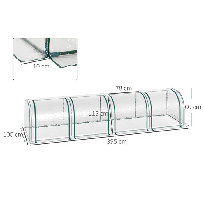 Outsunny Tunnel Greenhouse Steel Frame, Zipper Doors, Clear