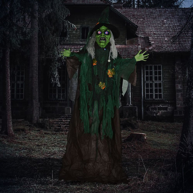 HOMCOM 6ft Outdoor Halloween Witch Prop Decoration with Light Up Eyes and Heart