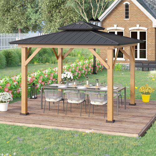 3.5 x 3.5m Aluminium Hardtop Gazebo Canopy 2-Tier Roof Grey