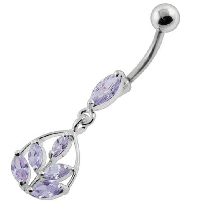 Framed Jeweled Leaf Dangling Navel Belly Piercing