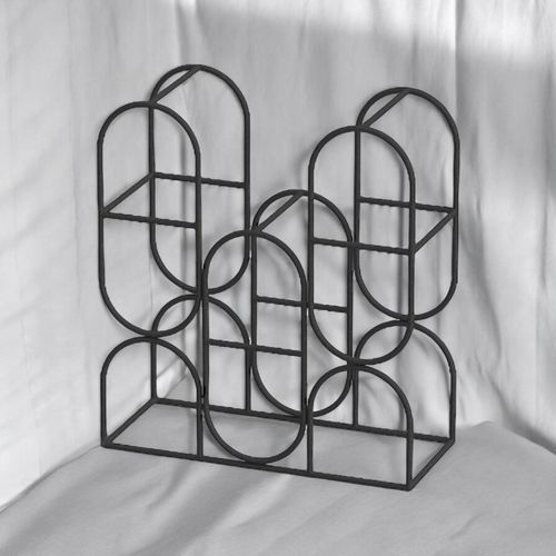 14" CAST IRON BLACK 8 BOTTLE WINE RACK