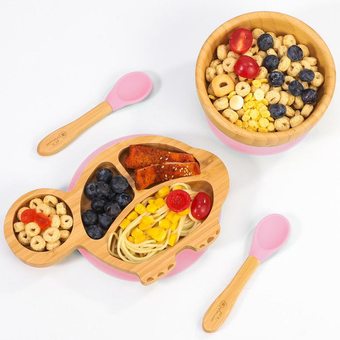 VINSANI BAMBOO TURTLE PLATE SET: Non-Slip Suction Base | BPA-Free Silicone | Eco-Friendly & Easy to Clean