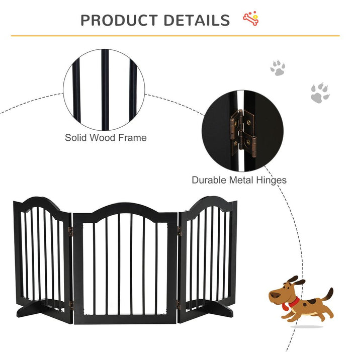 Premium Foldable Wood Dog Gate - Sturdy Panels, Support Feet, Safety Barrier - Black