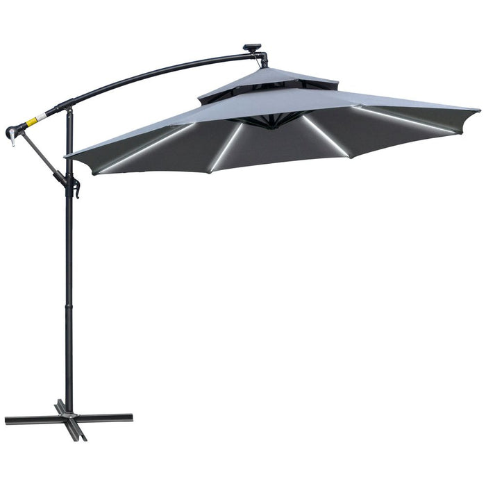 Durable Outsunny 3m Cantilever Parasol w/ Lights - Protect & Illuminate Your Outdoor Space!