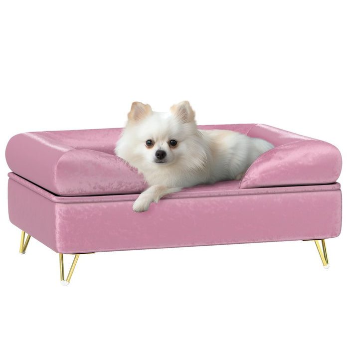 PawHut Dog Sofa Pet Couch w/ Removable Backrest Cushion Washable Cover - Pink