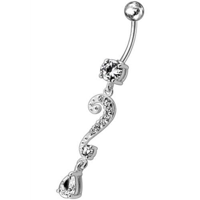 Silver Fancy Crystalline Teardrop Multi Gem Fancy Navel Ring