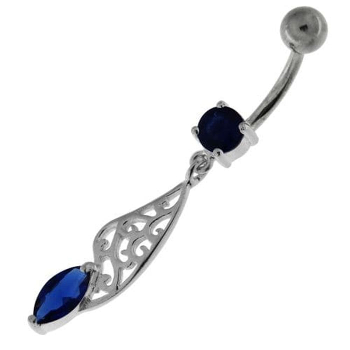 Fancy Jeweled Sterling Silver Navel Belly Bar