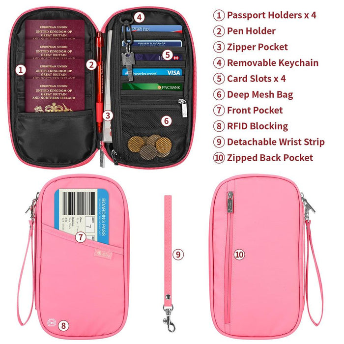 VINSANI Pink Deluxe Passport Org - RFID, Water Resistant, Gift-Worthy - Perfect Travel Companion!