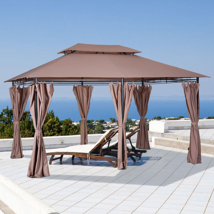 Outsunny 4m x 3m Pavilion Steel Frame Garden Gazebo Khaki - Protection, Stability, and Style!