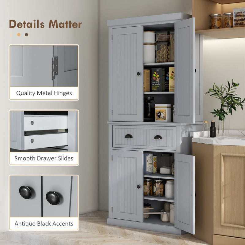 HOMCOM Freestanding Kitchen Storage Cabinet Drawers Cupboards Shelves Grey