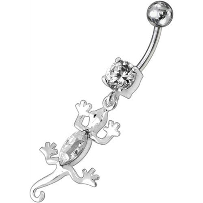 Fancy Jeweled Lizard Dangling Curved Bar Belly Ring Body Jewelry