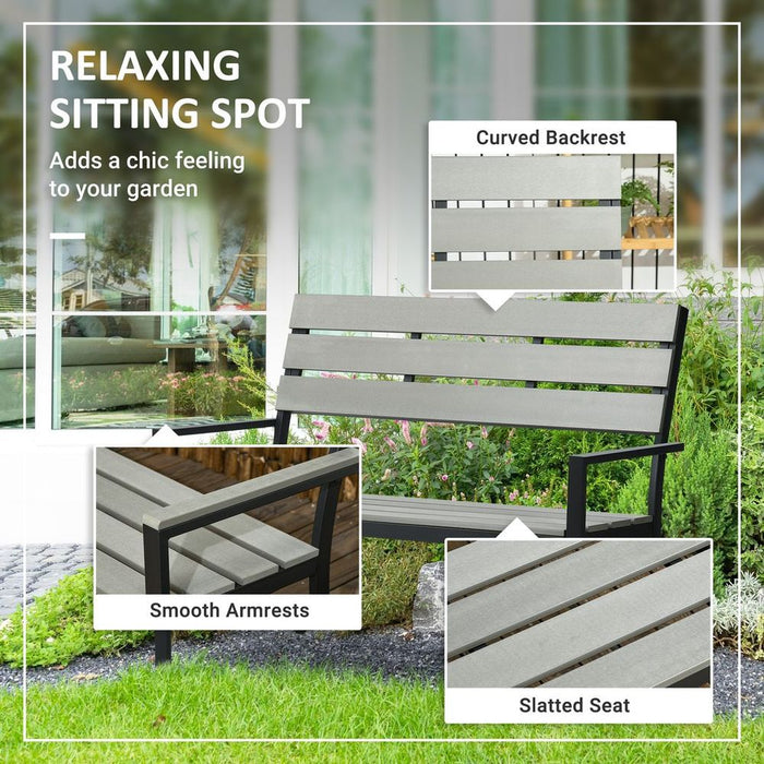 Outsunny Grey Steel Frame Garden Loveseat - Durable & Stylish 2 Seater Bench - 122x65x92cm - Perfect for Outdoor Relaxing