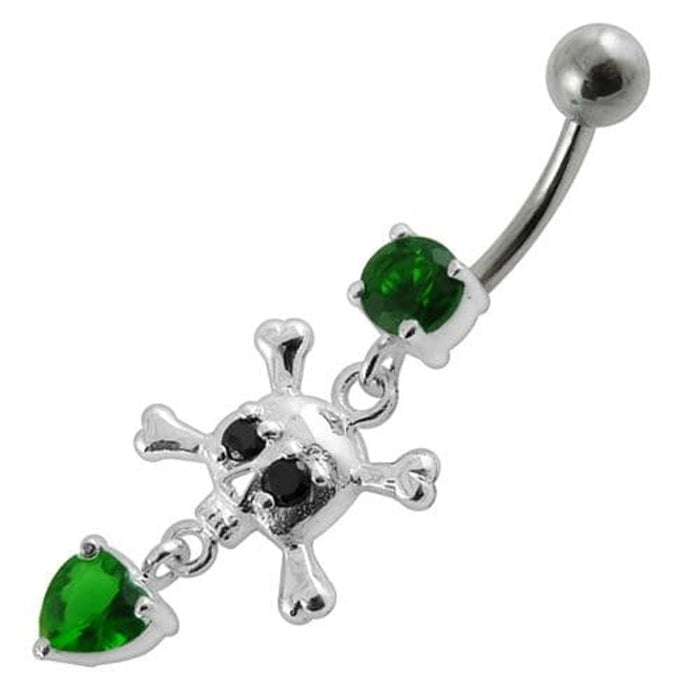 Jeweled Fancy Silver Dangling Banana Bar Navel Body Jewelry Ring