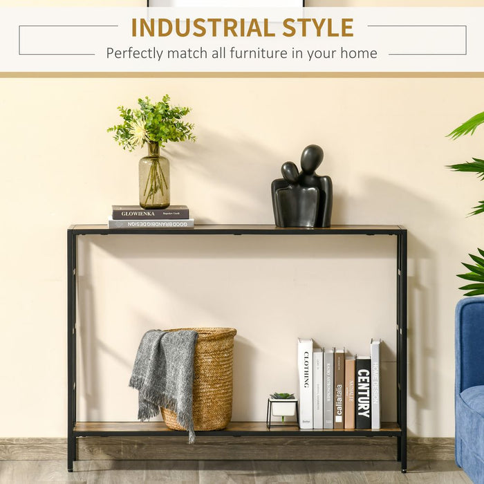 Premium Industrial Console Table Desk | Metal Frame | Rustic Brown Black | High Quality