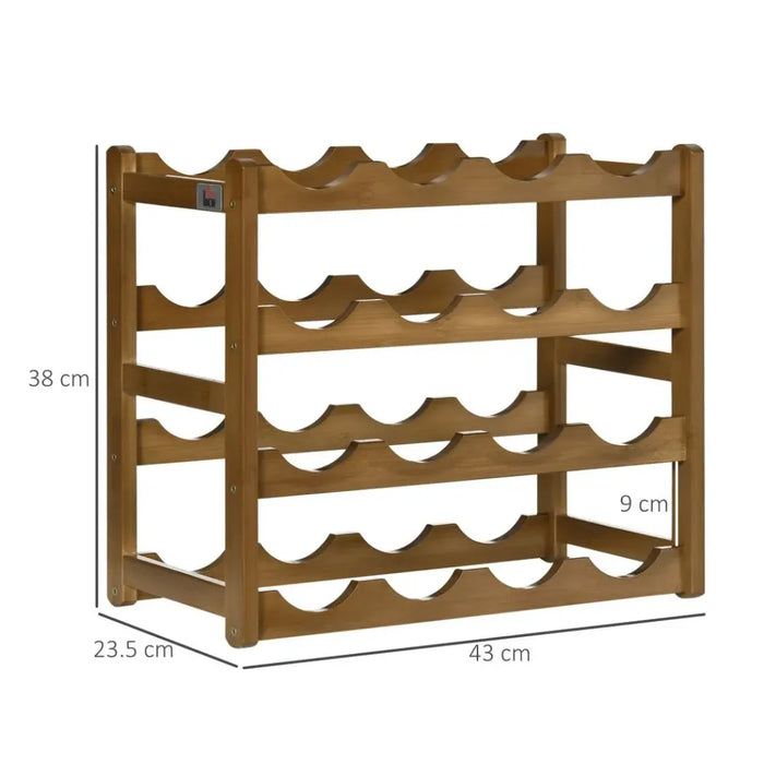 Bamboo Wine Rack - 16 Bottles, 4-tier Display, Countertop Storage Shelves