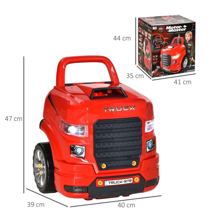 Kids Truck Engine Toy Set - Lights, Horn, Car Key | 3-5 Years | Red